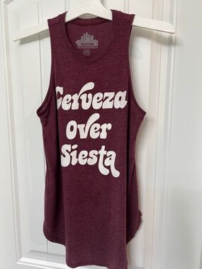 🌸 Lucky Brand "Cerveza Over Siesta" Maroon Muscle Tank Top M Summer 2018